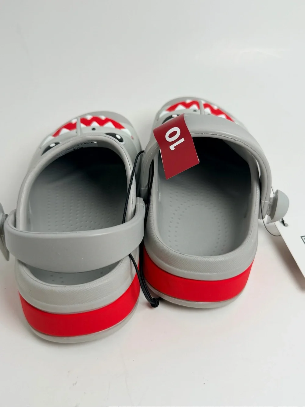 Kids Shark Clog Sandals in Light Gray with Red Accent
